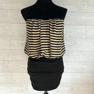 Trixxi Strapless Striped Mini Dress - Black & Tan Blouson Top - NWT Small